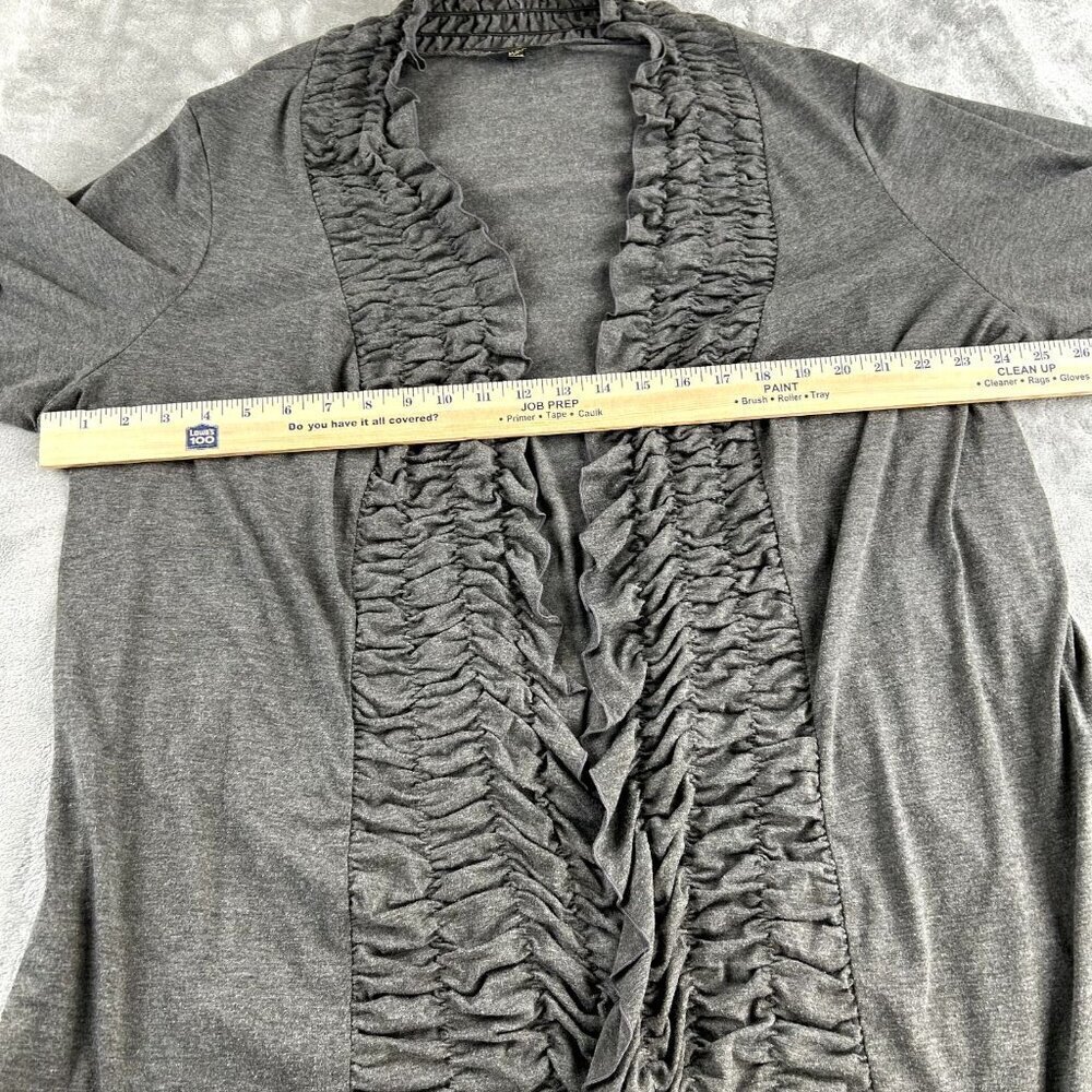 MILANO Womens 3XL Gray Layered Tiered Ruffle Long Sleeve Cardigan Rouched Comfy - Picture 2 of 8